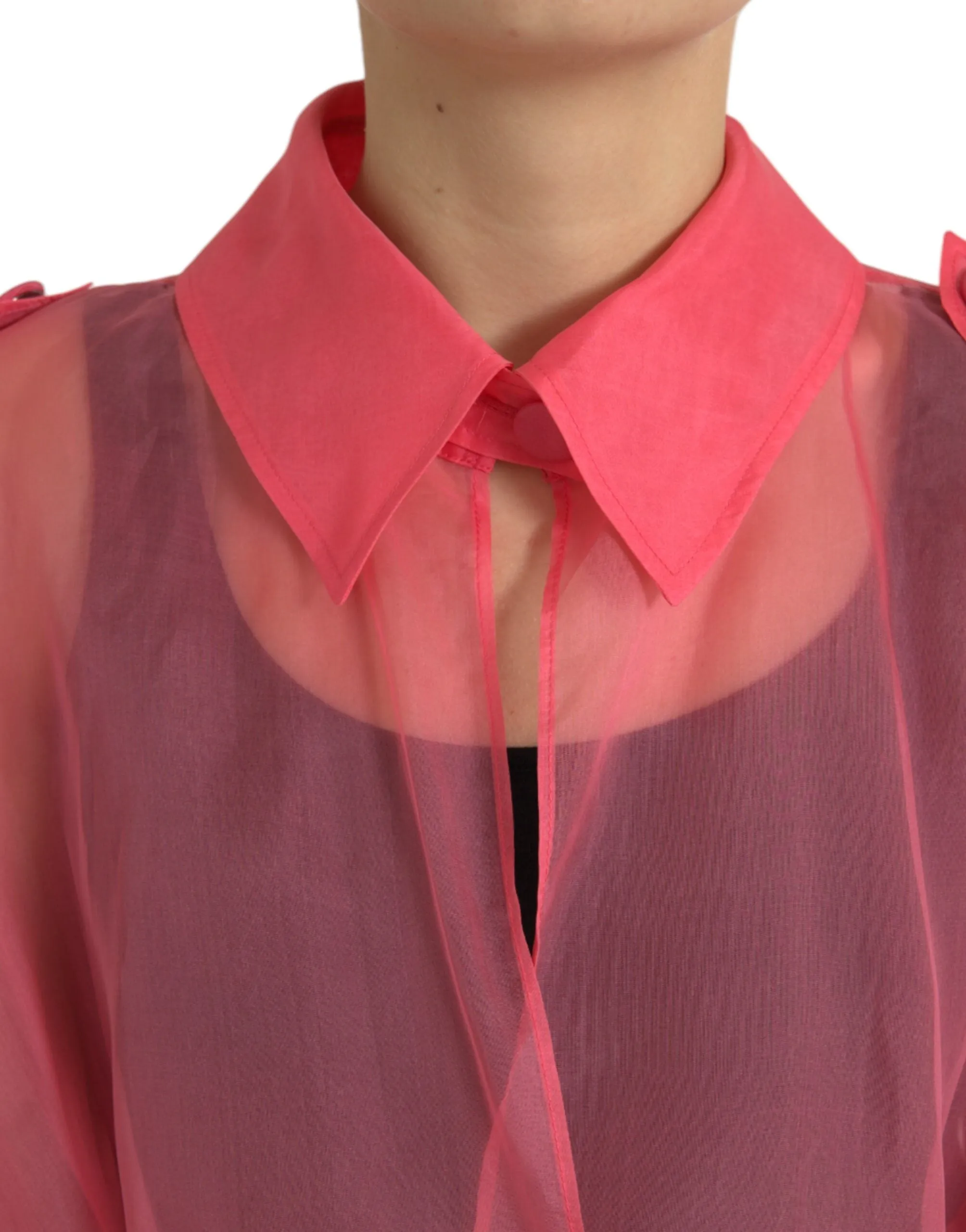 Elegant Pink Silk Long Coat Jacket