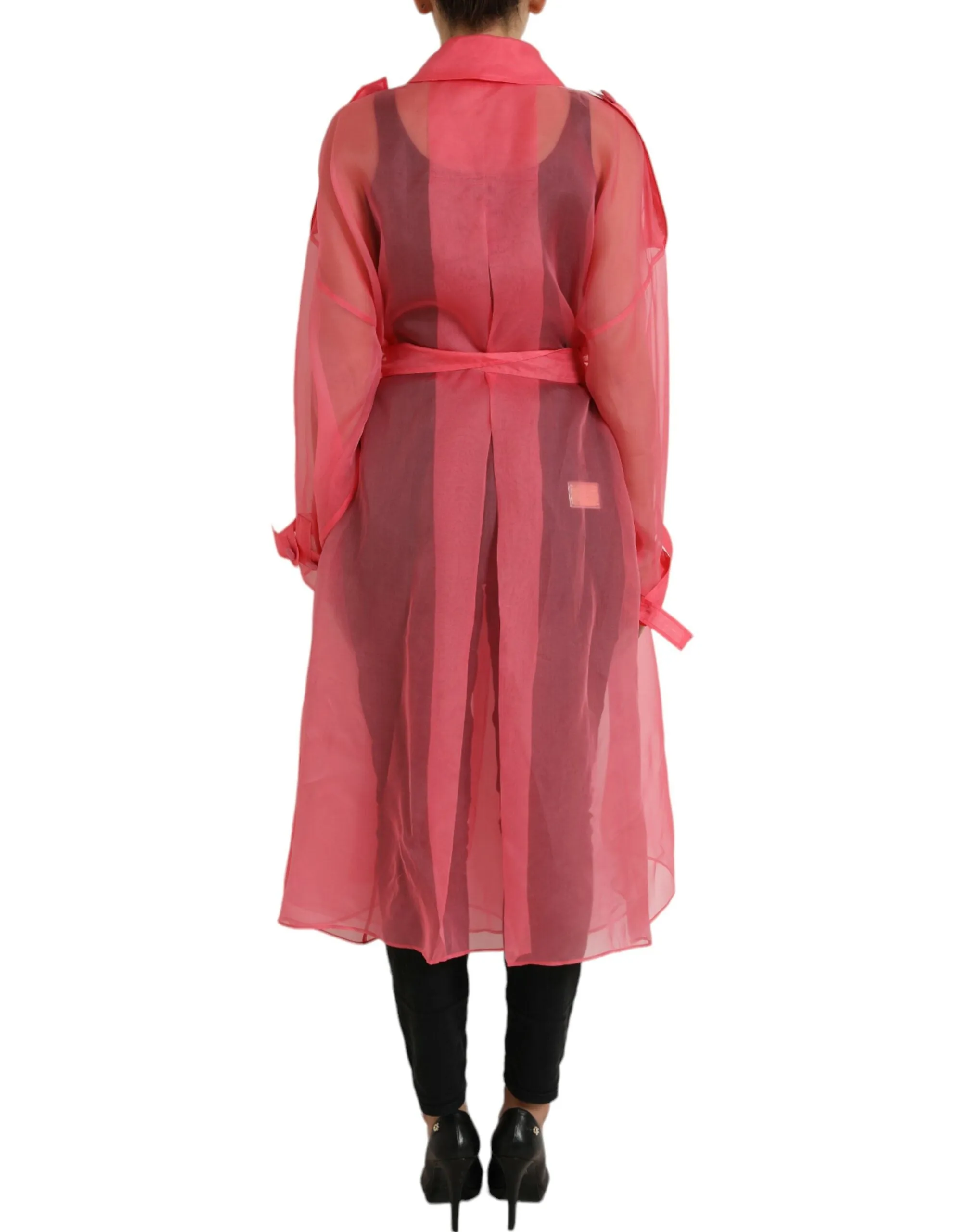 Elegant Pink Silk Long Coat Jacket