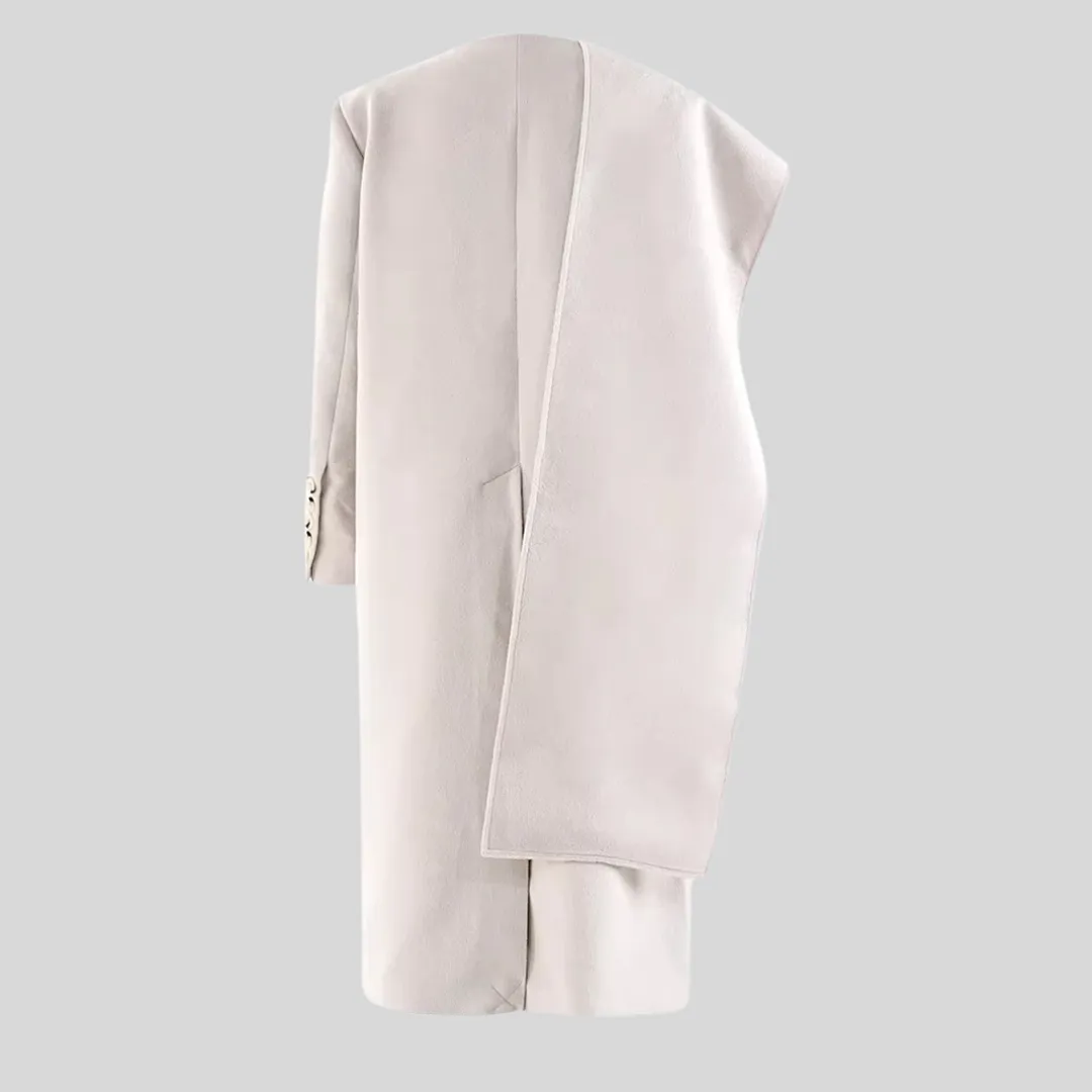 Elegant  Scarf Collar Loose Overcoat - Beige