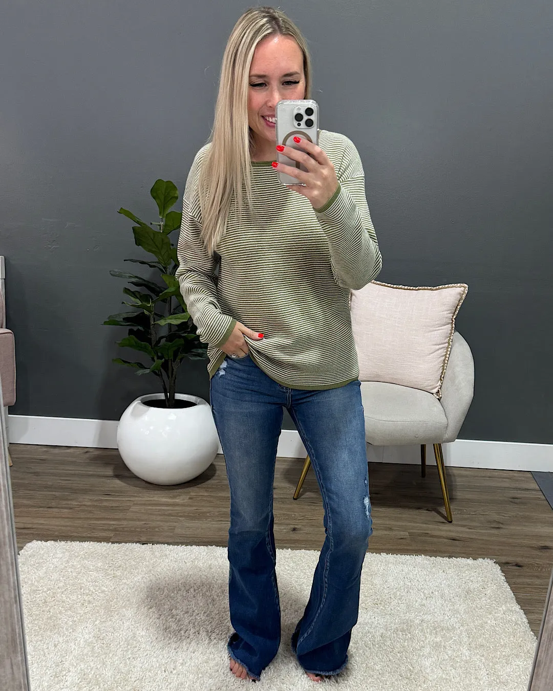 Esme Striped Sweater - Sage