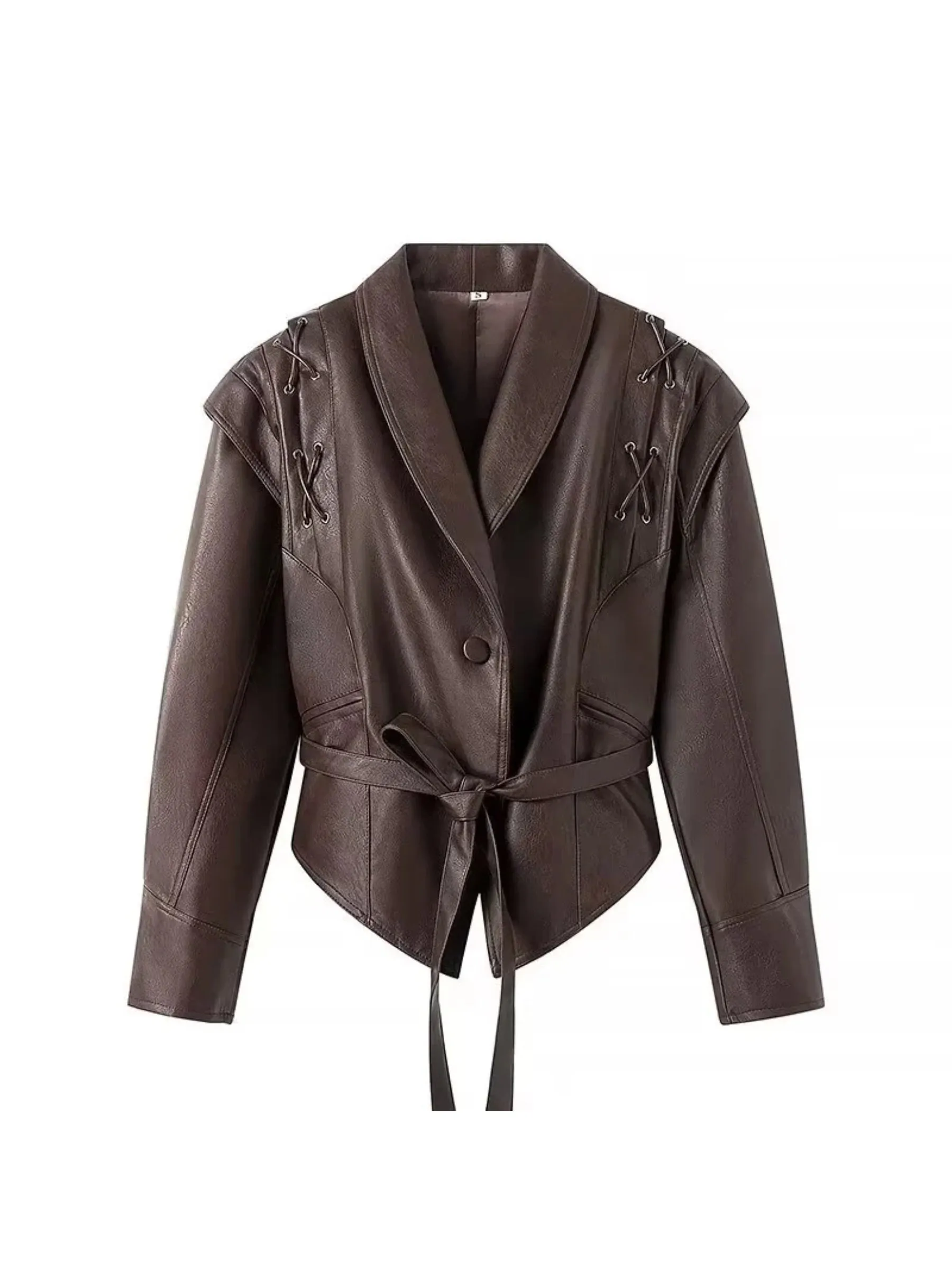 Fashionkova Sadee Lace-Up Faux Leather Jacket