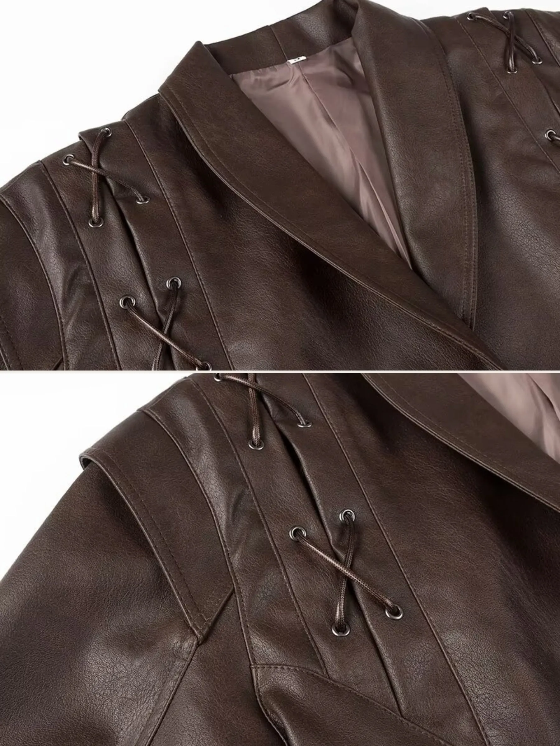 Fashionkova Sadee Lace-Up Faux Leather Jacket