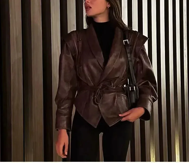 Fashionkova Sadee Lace-Up Faux Leather Jacket