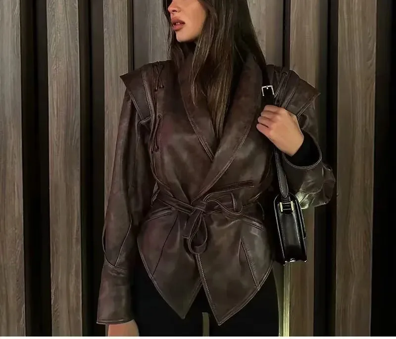 Fashionkova Sadee Lace-Up Faux Leather Jacket