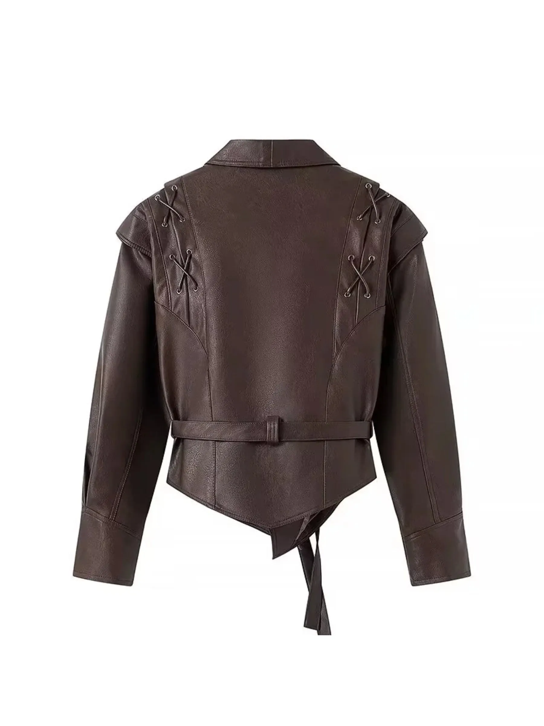 Fashionkova Sadee Lace-Up Faux Leather Jacket
