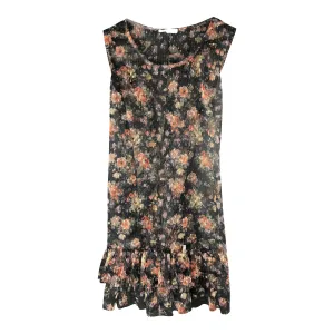 FLORAL MESH PRINTED RUFFLED TUNIC