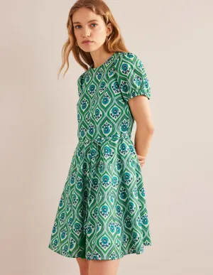 Full Skirted Mini Dress-Aquamarine, Geo Cascade