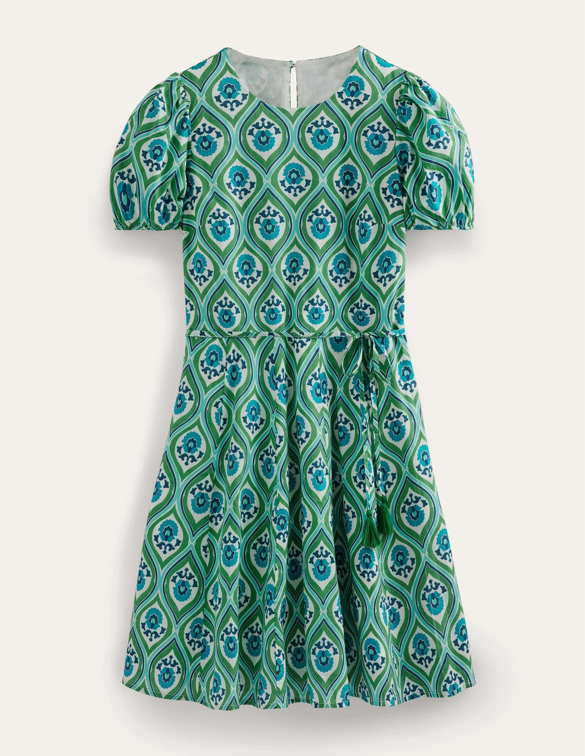 Full Skirted Mini Dress-Aquamarine, Geo Cascade