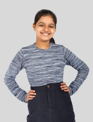 Girls Kids Blue Striped Full Sleeve Winter Tops, T-Shirts