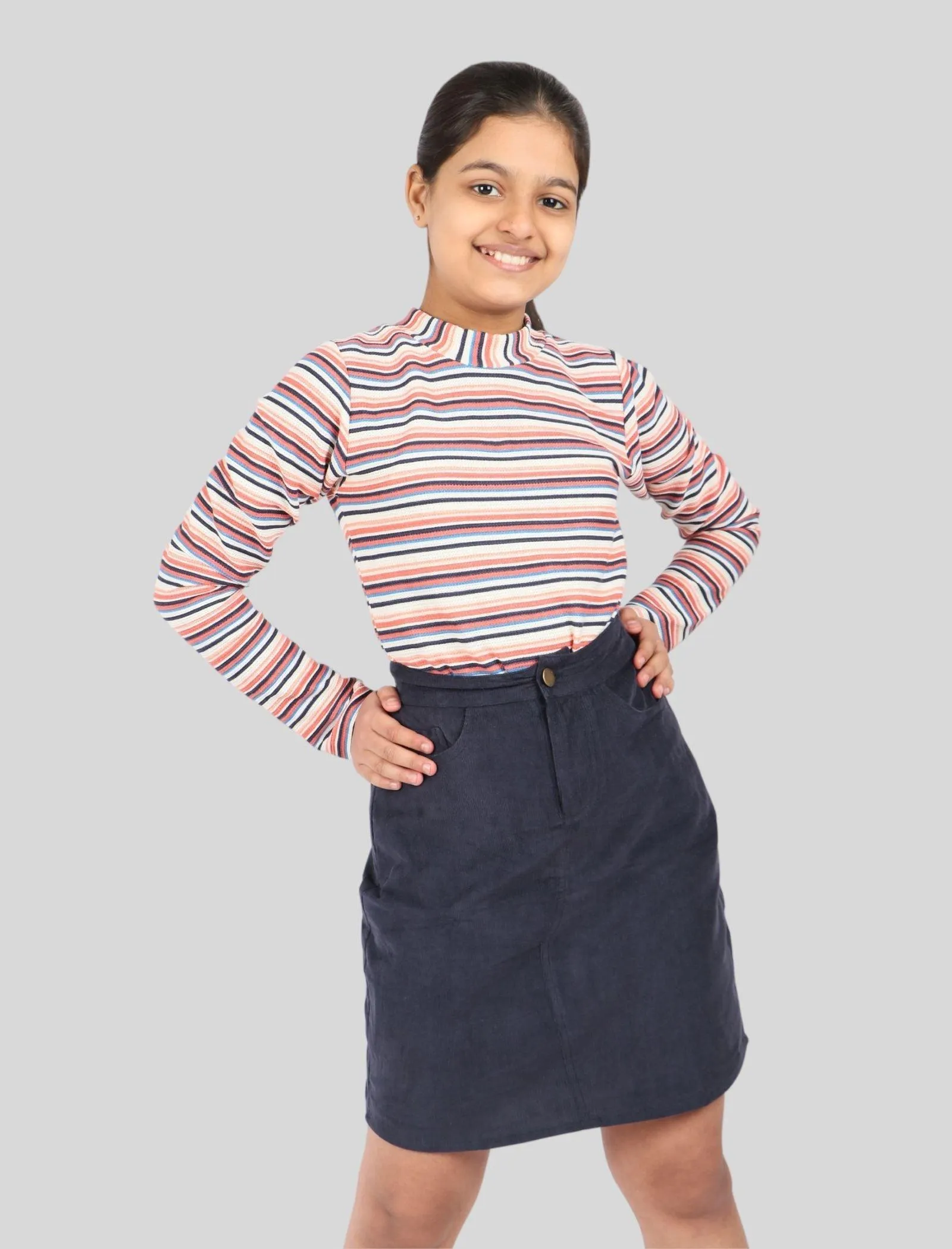 Girls Kids Multi Striped Full Sleeve Winter Top T-Shirt