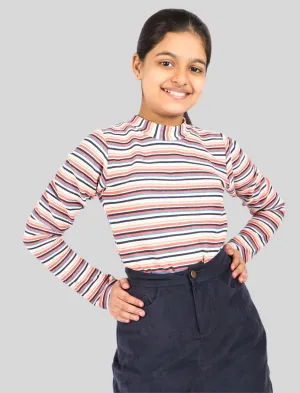 Girls Kids Multi Striped Full Sleeve Winter Top T-Shirt