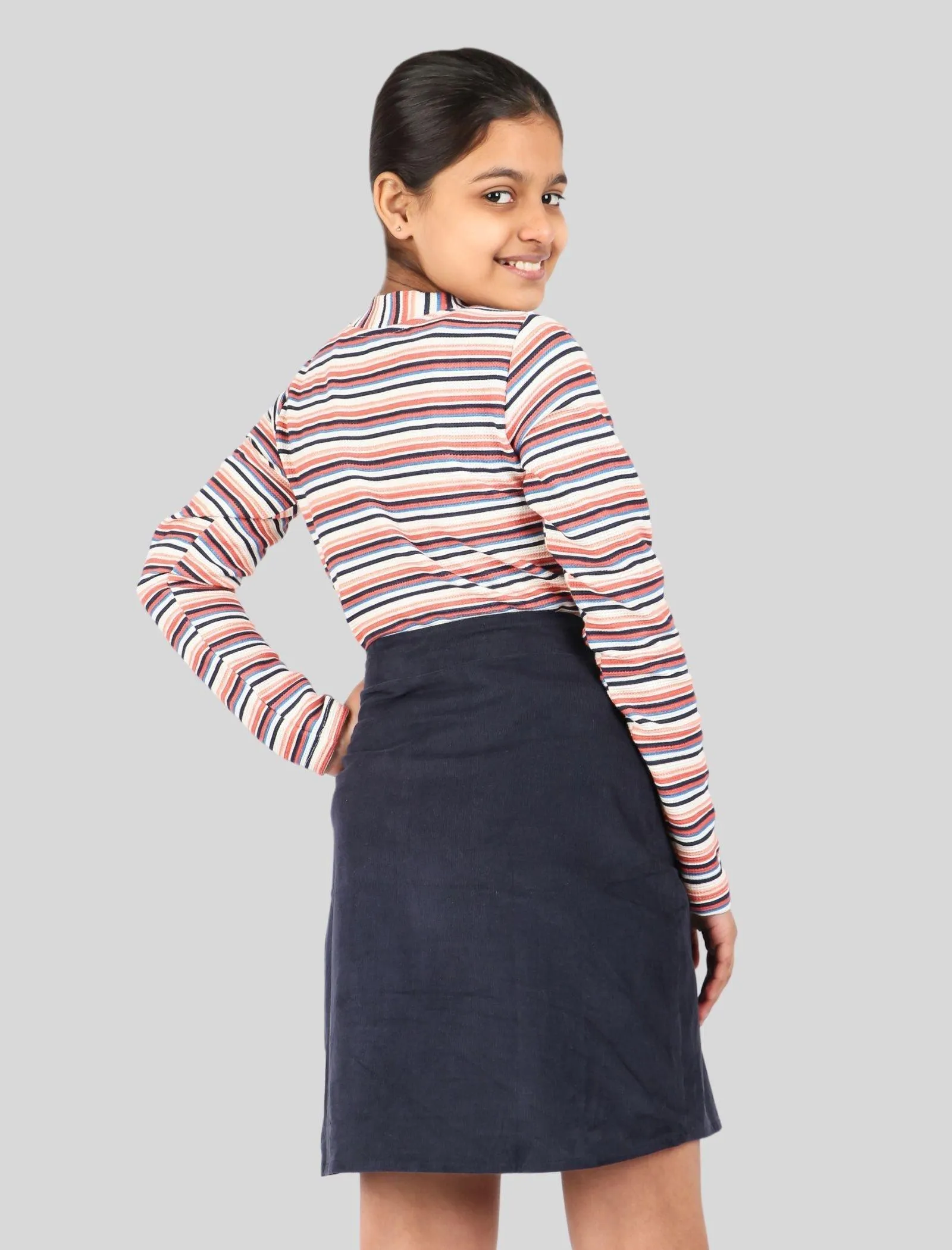Girls Kids Multi Striped Full Sleeve Winter Top T-Shirt