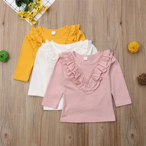 Girls Long Sleeve Solid Casual Tops