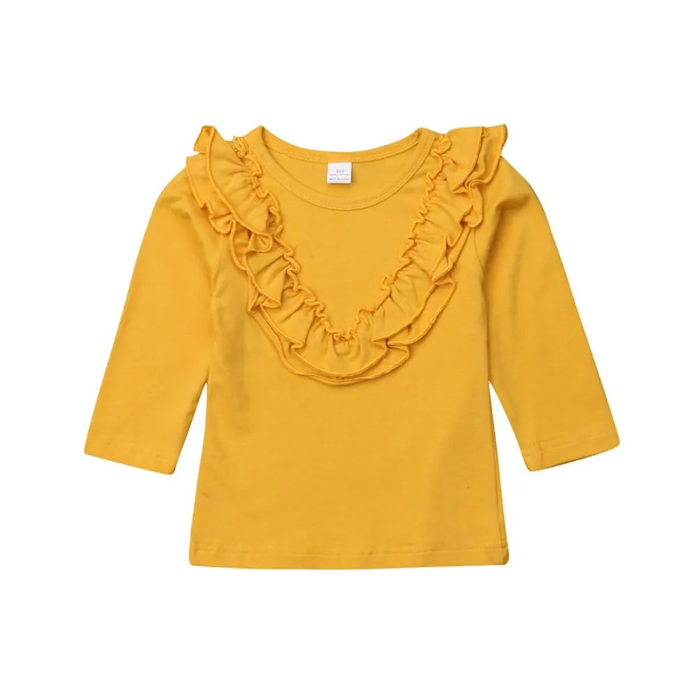 Girls Long Sleeve Solid Casual Tops