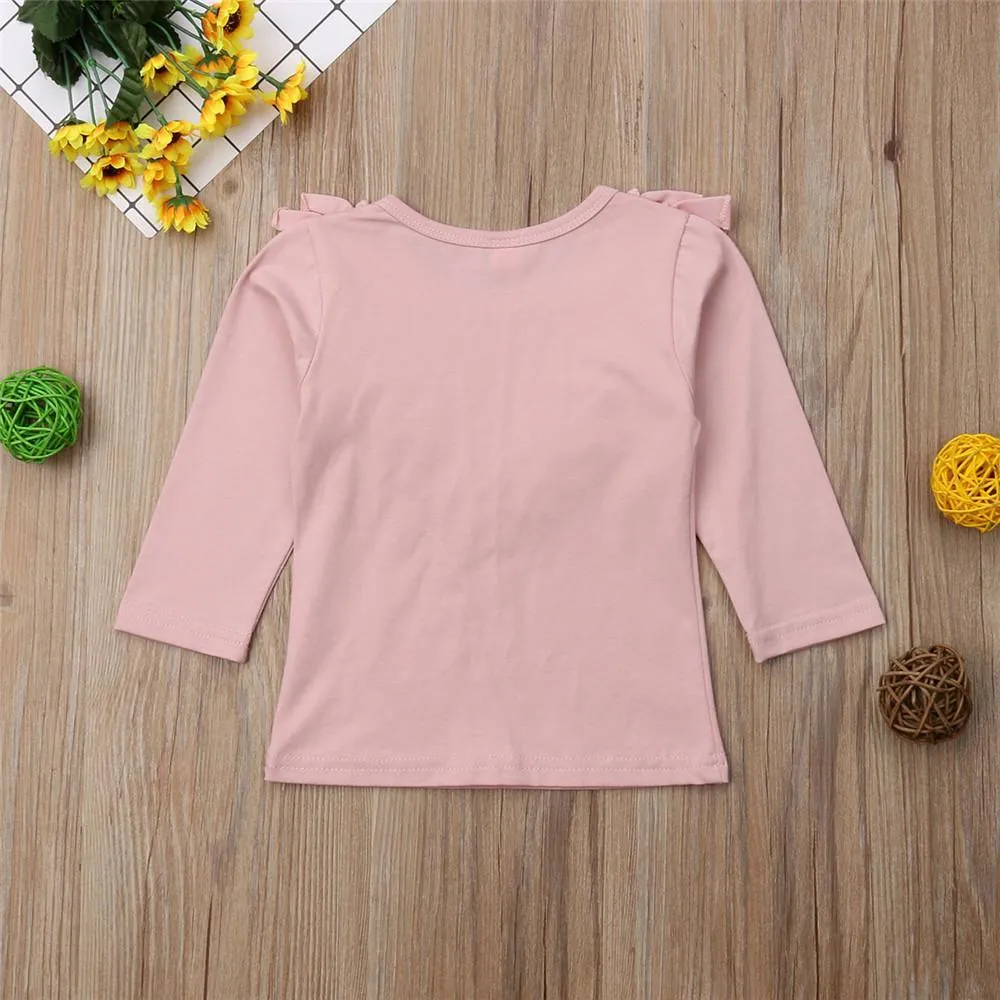 Girls Long Sleeve Solid Casual Tops