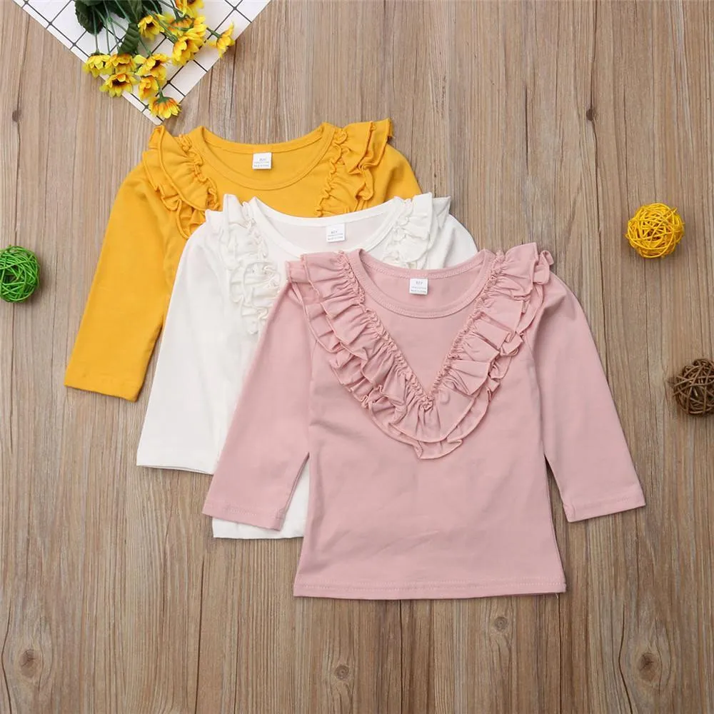 Girls Long Sleeve Solid Casual Tops