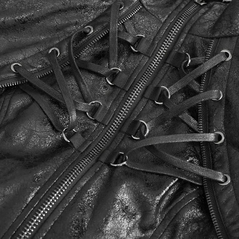 Gothic Punk Jacket with Double Buckle on Sleeves / Stand Collar Zipper Jackets