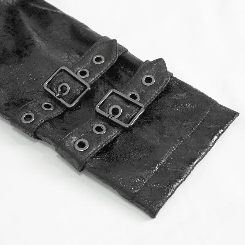 Gothic Punk Jacket with Double Buckle on Sleeves / Stand Collar Zipper Jackets