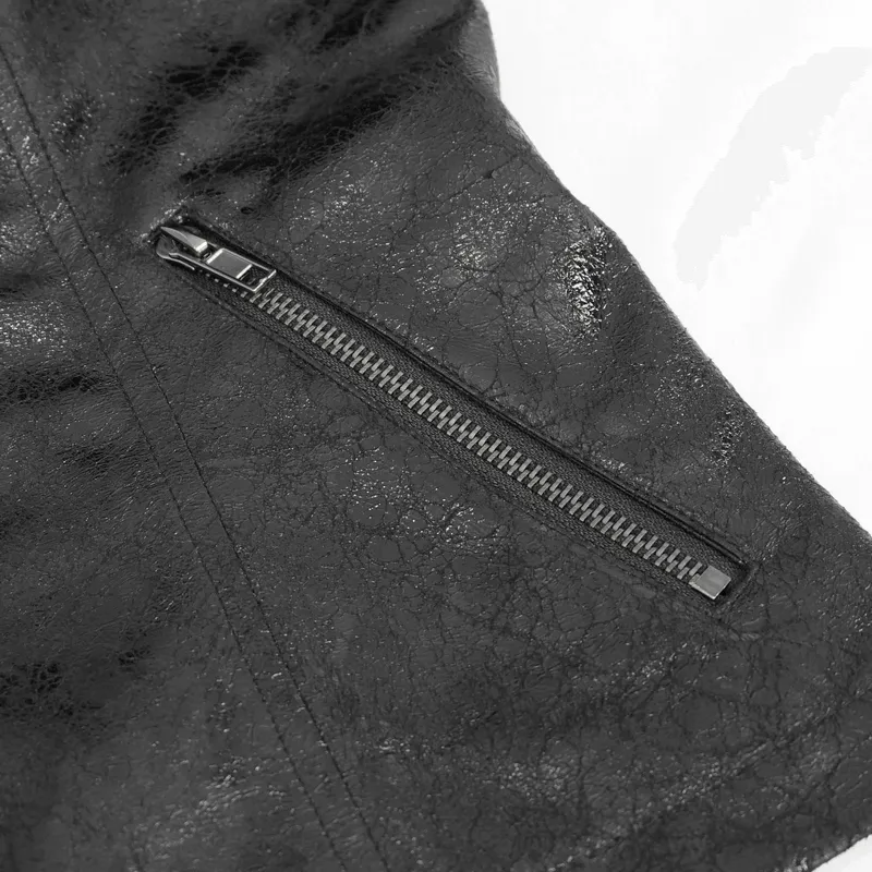 Gothic Punk Jacket with Double Buckle on Sleeves / Stand Collar Zipper Jackets