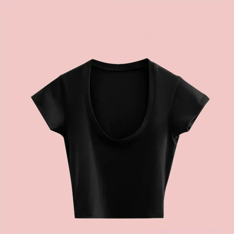 Gray U-Neck Basic Short Sleeve Tee for Women