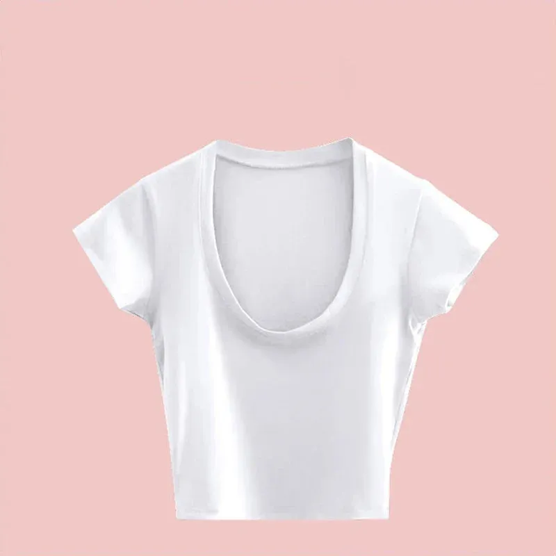 Gray U-Neck Basic Short Sleeve Tee for Women