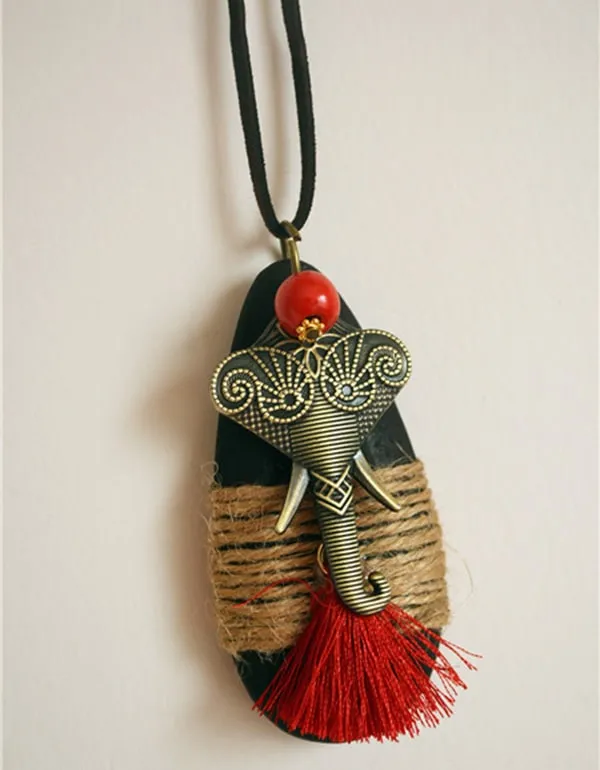 Handmade Wooden Elephant Long Necklace