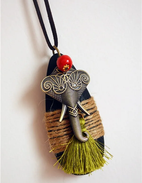 Handmade Wooden Elephant Long Necklace