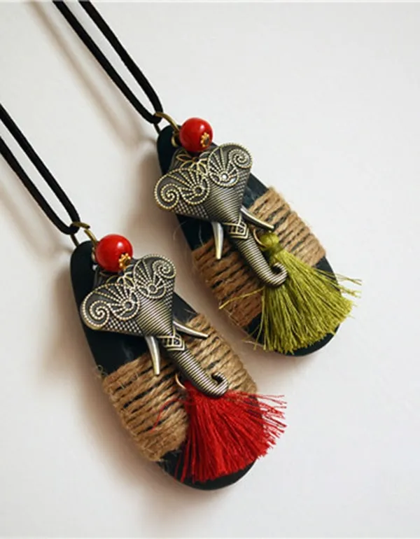 Handmade Wooden Elephant Long Necklace