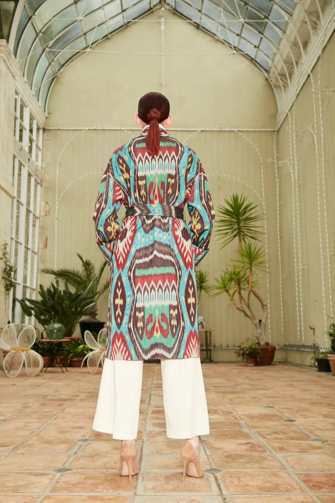 Handwoven Silk Ikat Shawl Coat - Feruza - 'Turquoise'