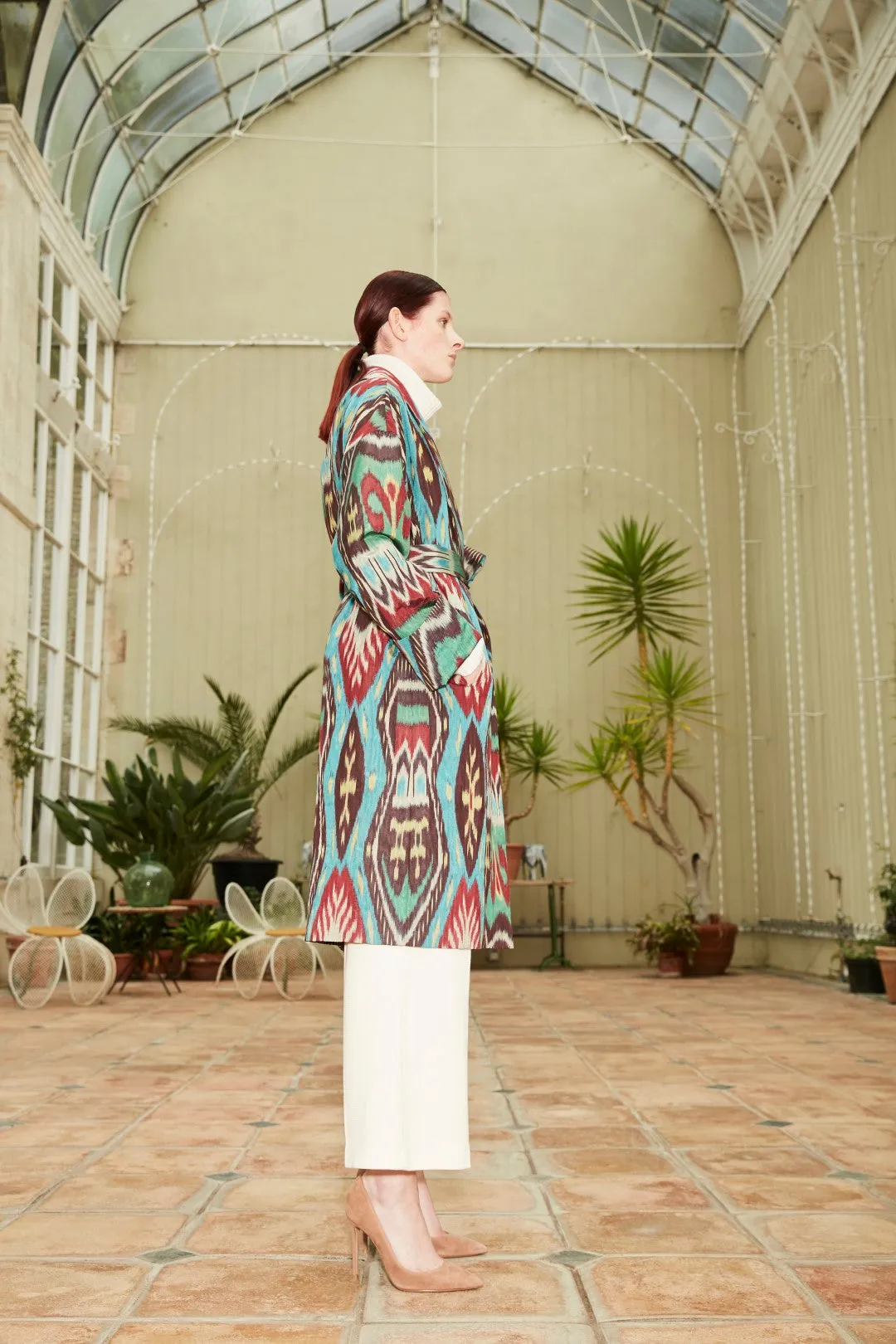 Handwoven Silk Ikat Shawl Coat - Feruza - 'Turquoise'