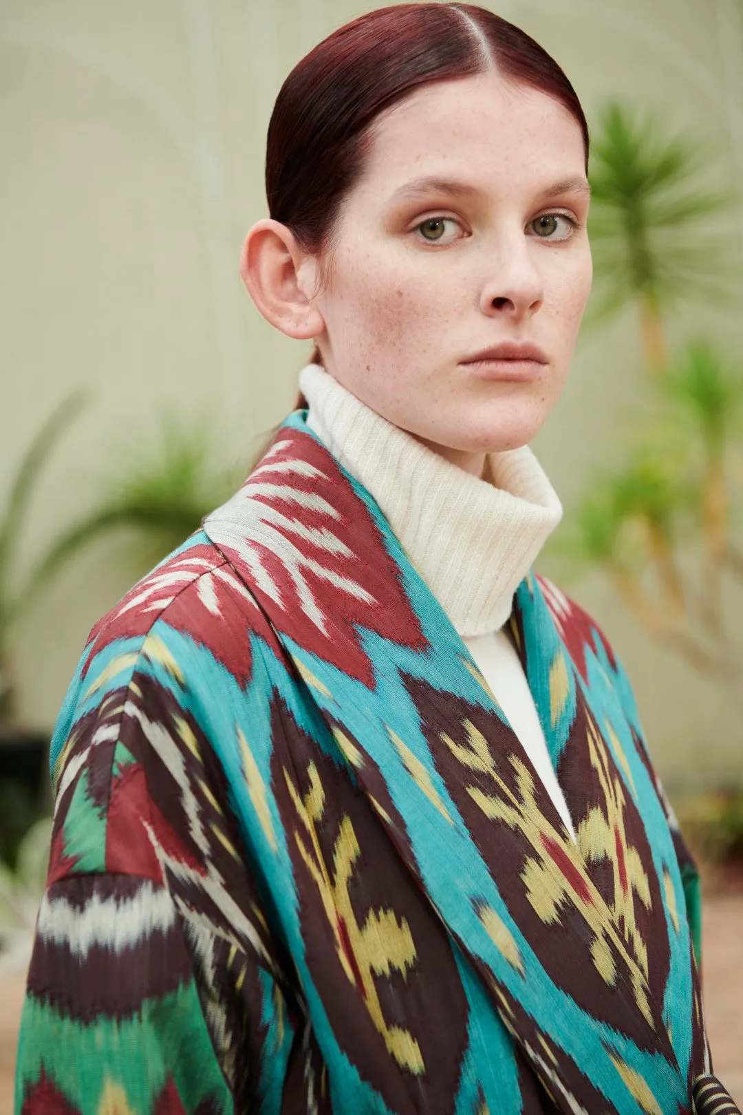 Handwoven Silk Ikat Shawl Coat - Feruza - 'Turquoise'