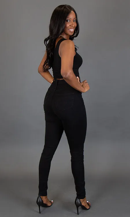 High Waist Skinny Jeans - Black