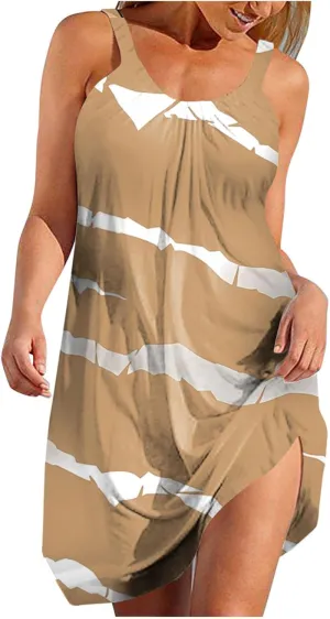 hlysgo Summer Dresses for Women 2025 Casual Sleeveless Beach Coverup Sundress Trendy Stripes Print A-Line Flowy Mini Dress