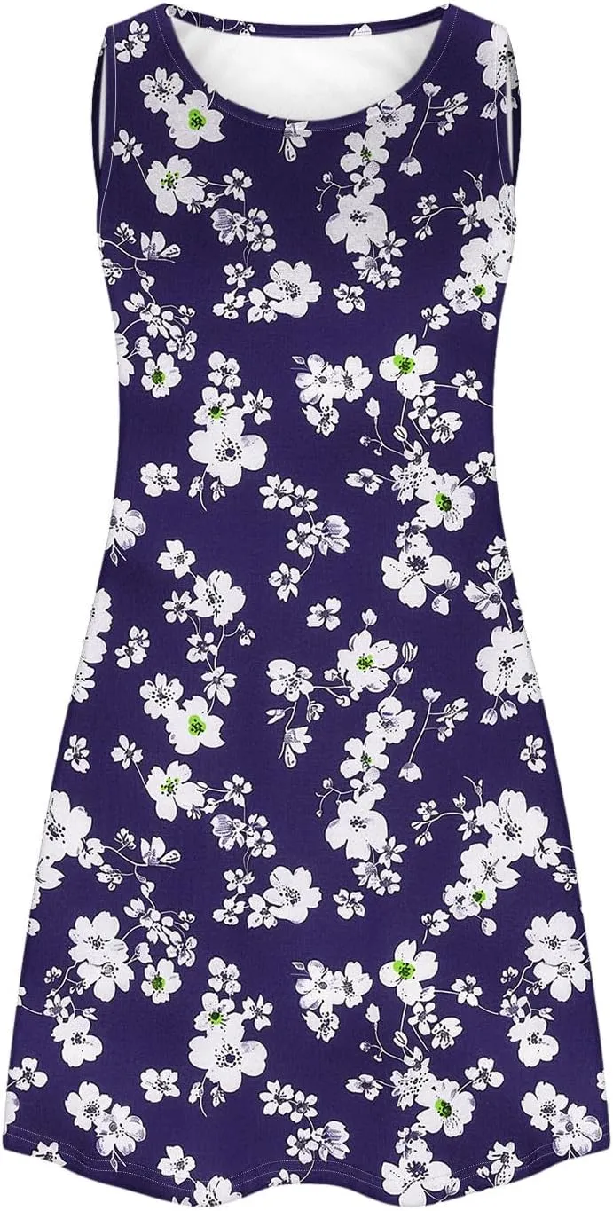 hlysgo Sundresses for Women 2025 Summer Sleeveless Beach Mini Dresses Trendy Floral Print Coverup Tank Dress with Pockets