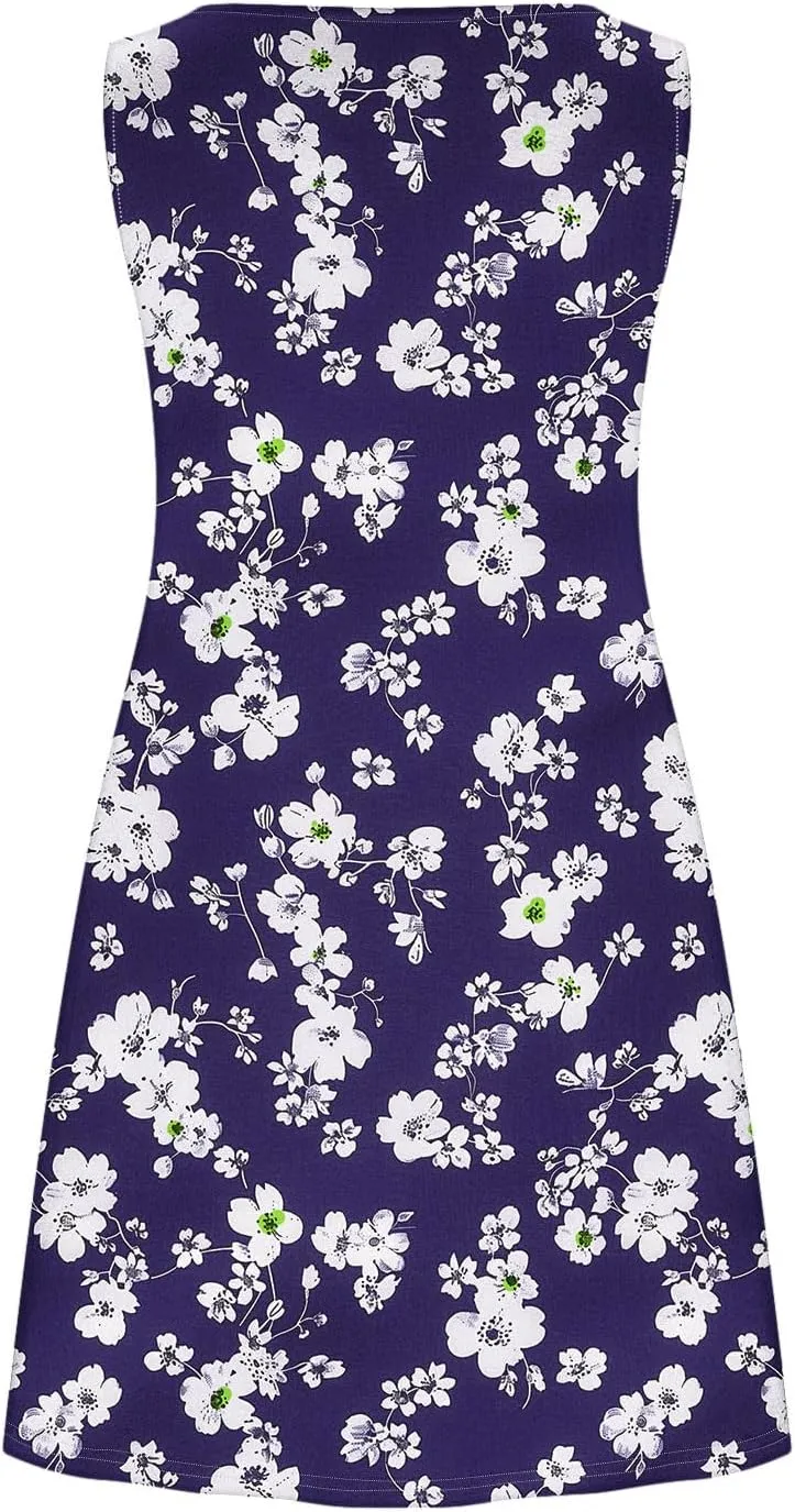 hlysgo Sundresses for Women 2025 Summer Sleeveless Beach Mini Dresses Trendy Floral Print Coverup Tank Dress with Pockets