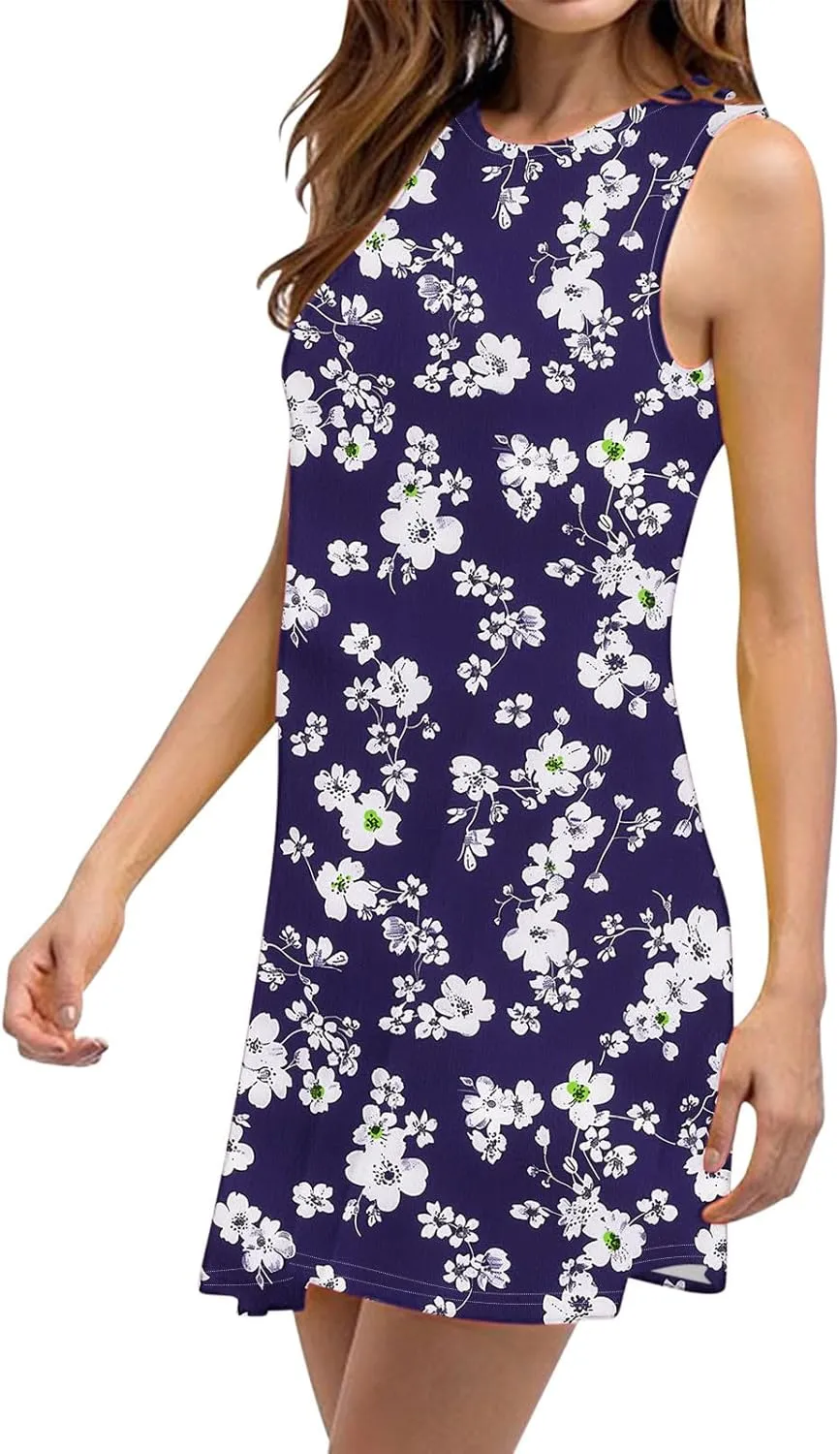 hlysgo Sundresses for Women 2025 Summer Sleeveless Beach Mini Dresses Trendy Floral Print Coverup Tank Dress with Pockets