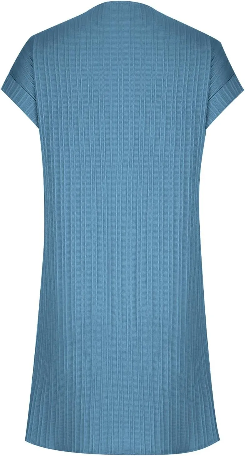 hlysgo Womens Mini Dress 2025 Summer Casual Loose Fit Short Sleeve V Neck Dress Trendy Pleated Going Out Dress for Ladies