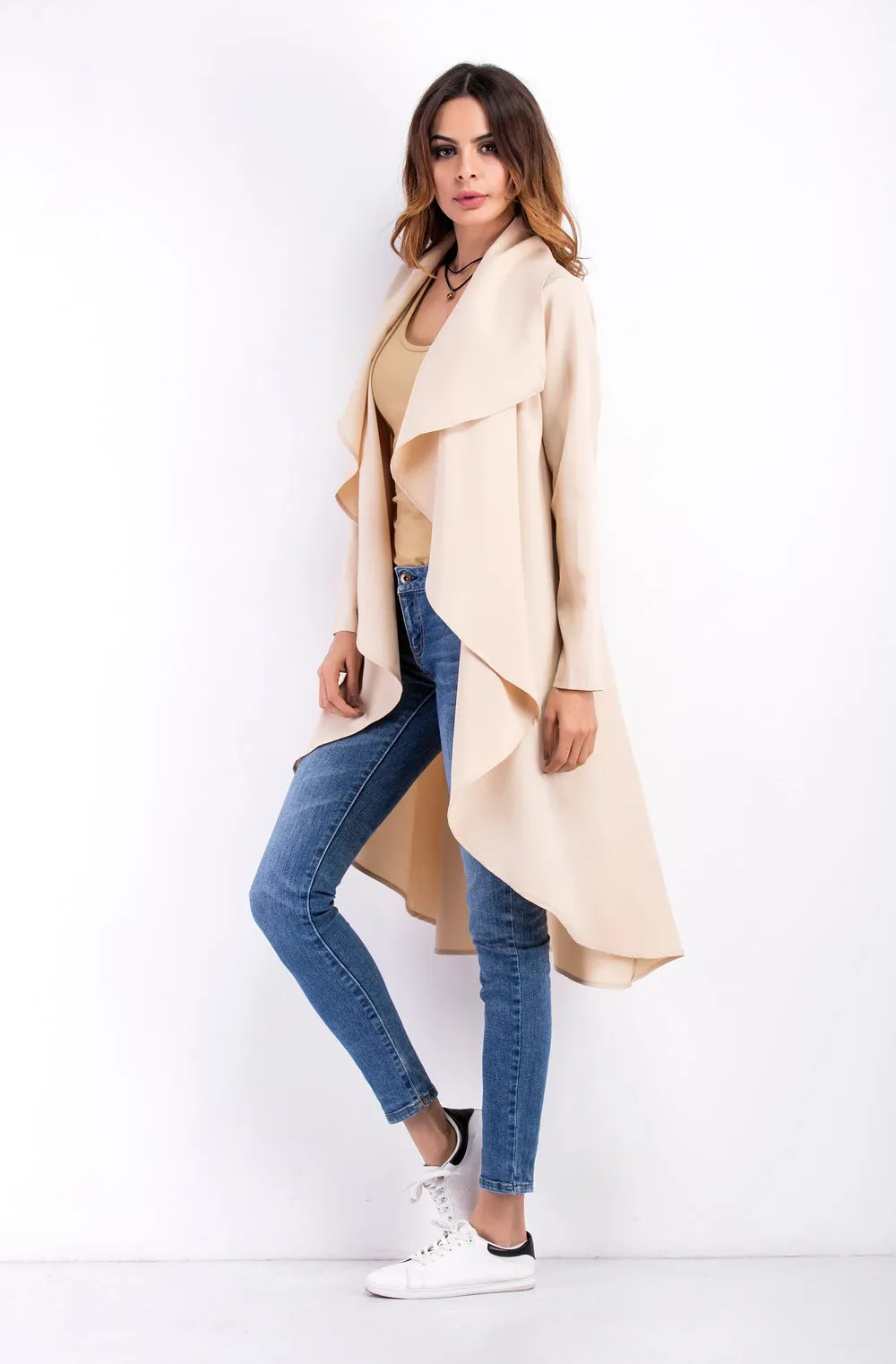 Hooded Irregular Long Sleeves Pure Color Wool Coat