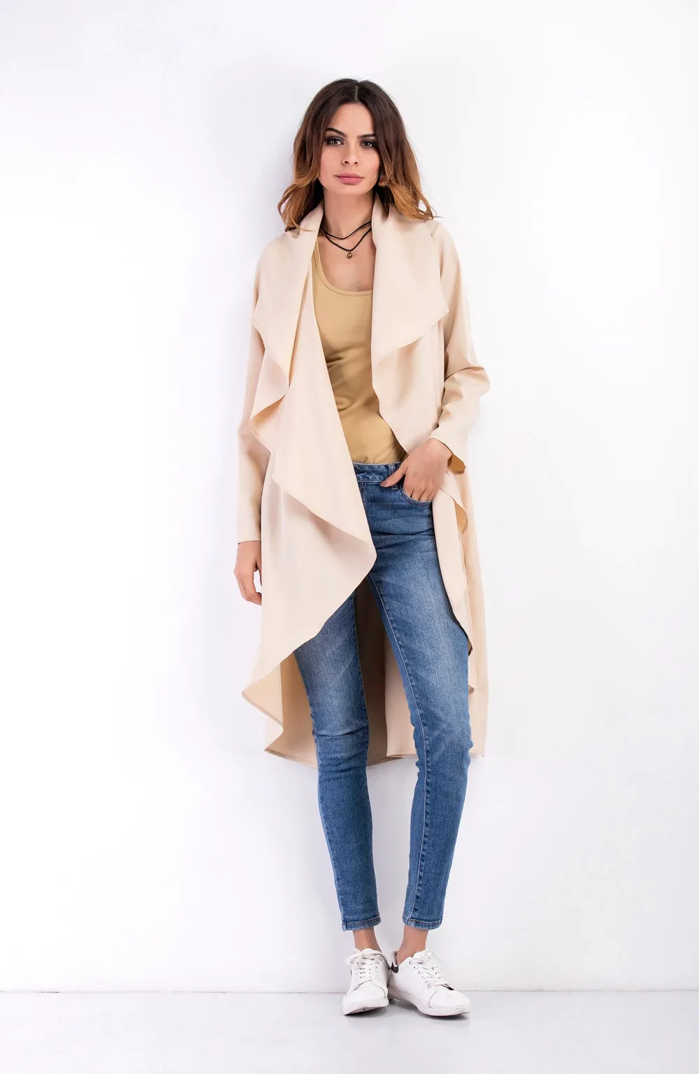 Hooded Irregular Long Sleeves Pure Color Wool Coat