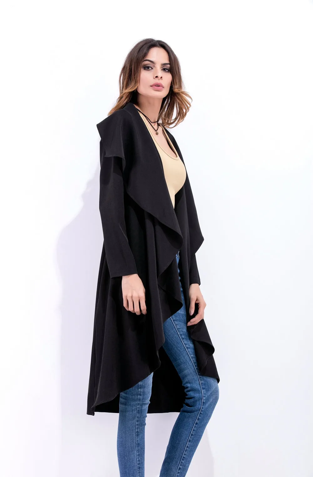 Hooded Irregular Long Sleeves Pure Color Wool Coat