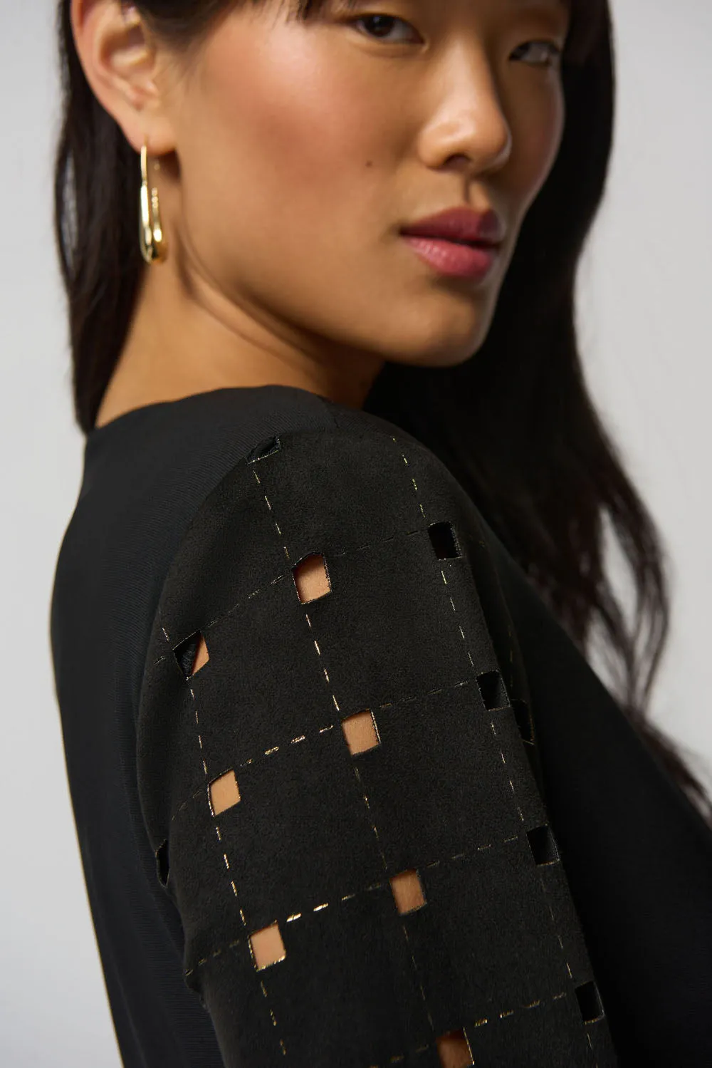 Joseph Ribkoff Black/Gold Leatherette and Suede Jacket Style 233291