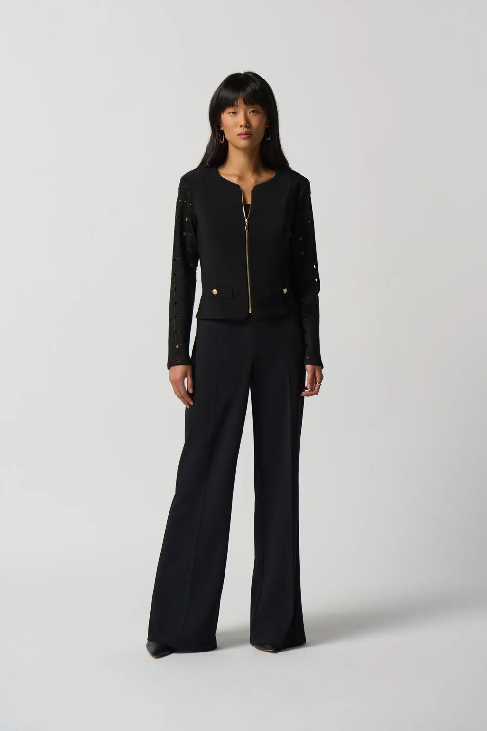 Joseph Ribkoff Black/Gold Leatherette and Suede Jacket Style 233291