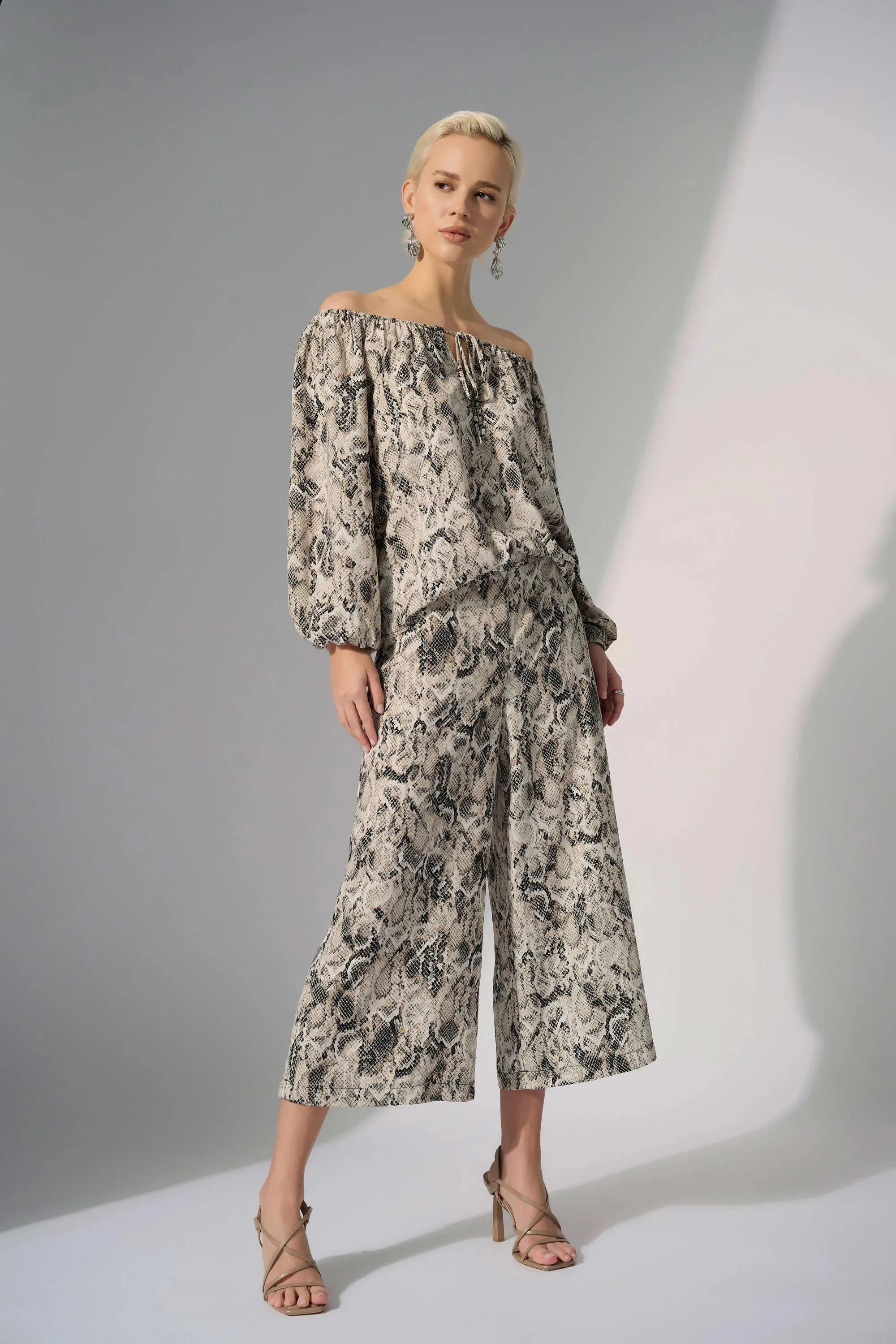 Joseph Ribkoff Woven Gauze Python Print Pull-On Culotte Pants
