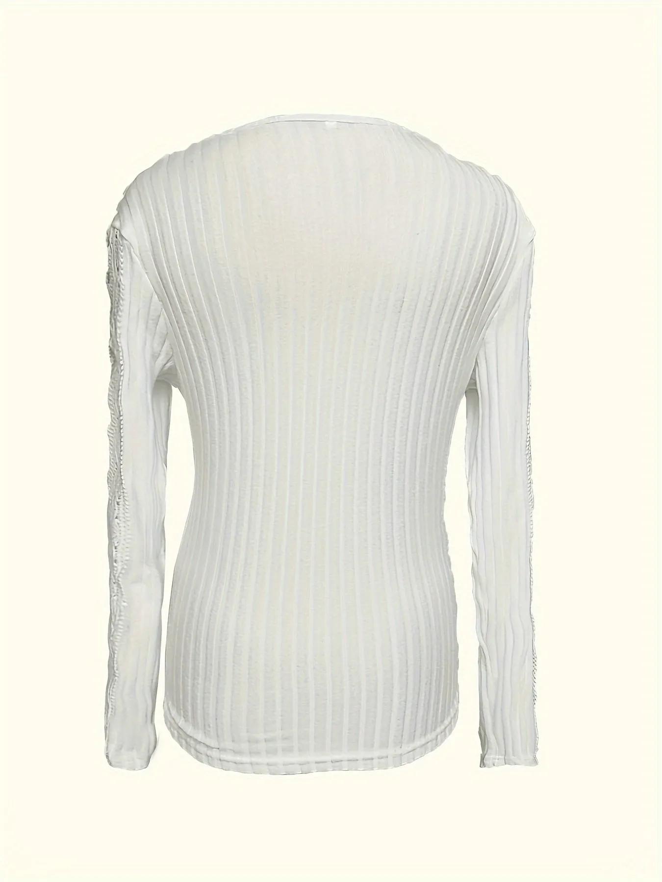 Lace Surplice Rib Knit Top, Long Sleeve, Casual for Spring/Fall.