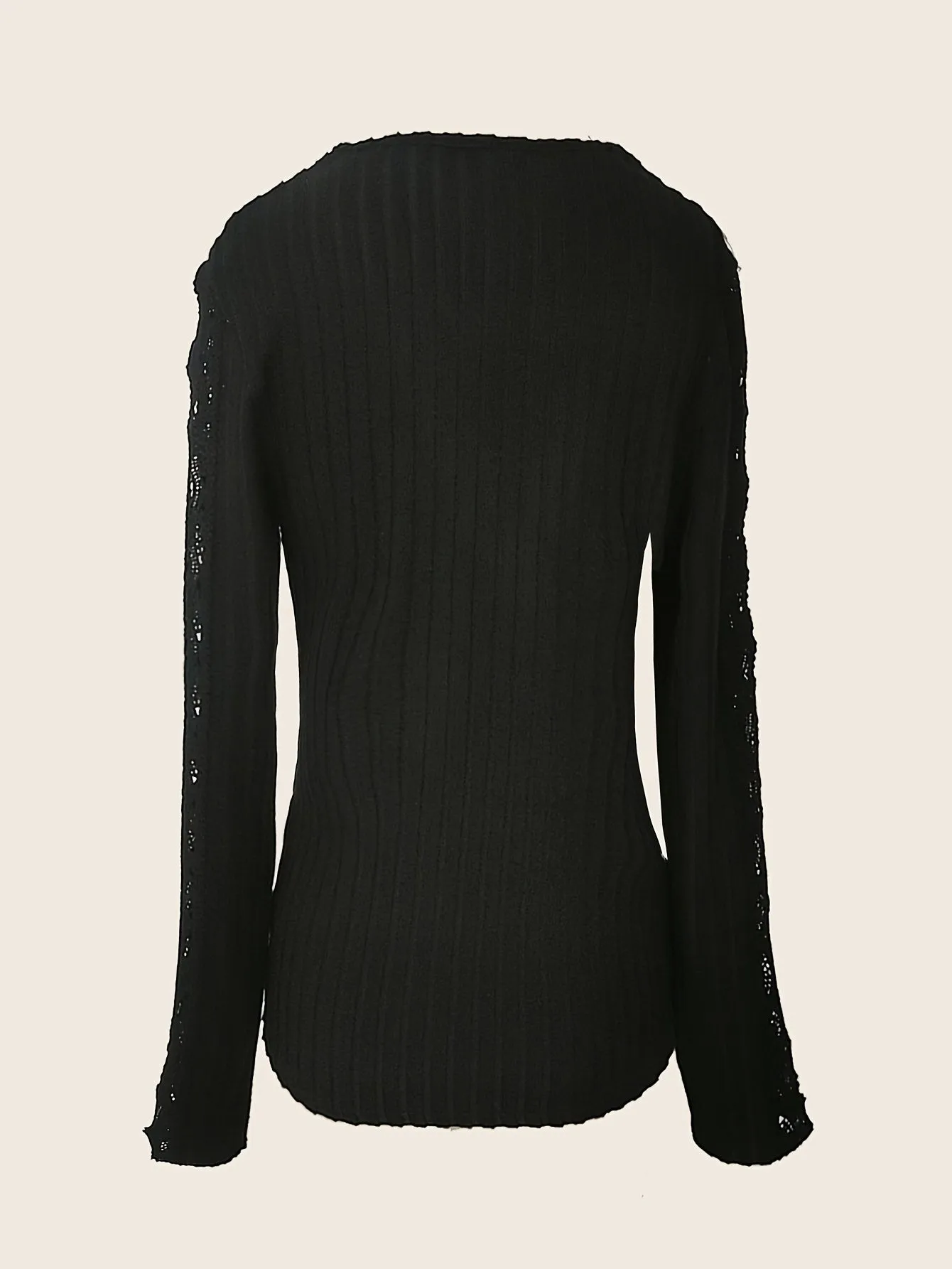 Lace Surplice Rib Knit Top, Long Sleeve, Casual for Spring/Fall.
