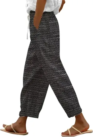 LCMTWX Wide Leg Linen Pants for Women Drawstring Pants with Pockets Wide Leg Cropped Pants for Women Capri Pants 2025 Pants