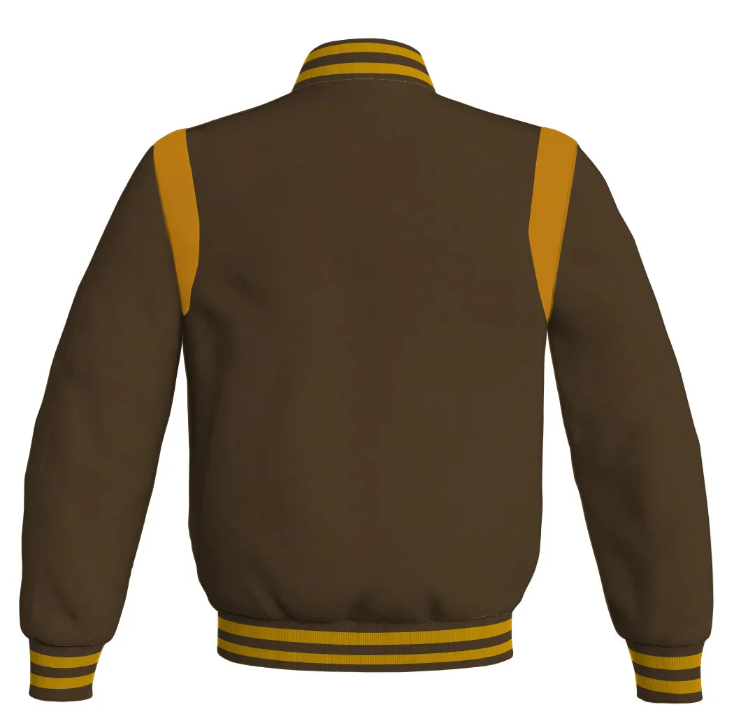 Letterman Baseball Bomber Retro Jacket Brown Body Golden Leather Inserts