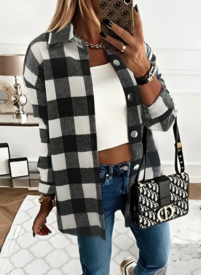 Long Sleeve Plaid Shacket Coat