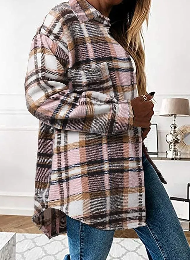 Long Sleeve Plaid Shacket Coat