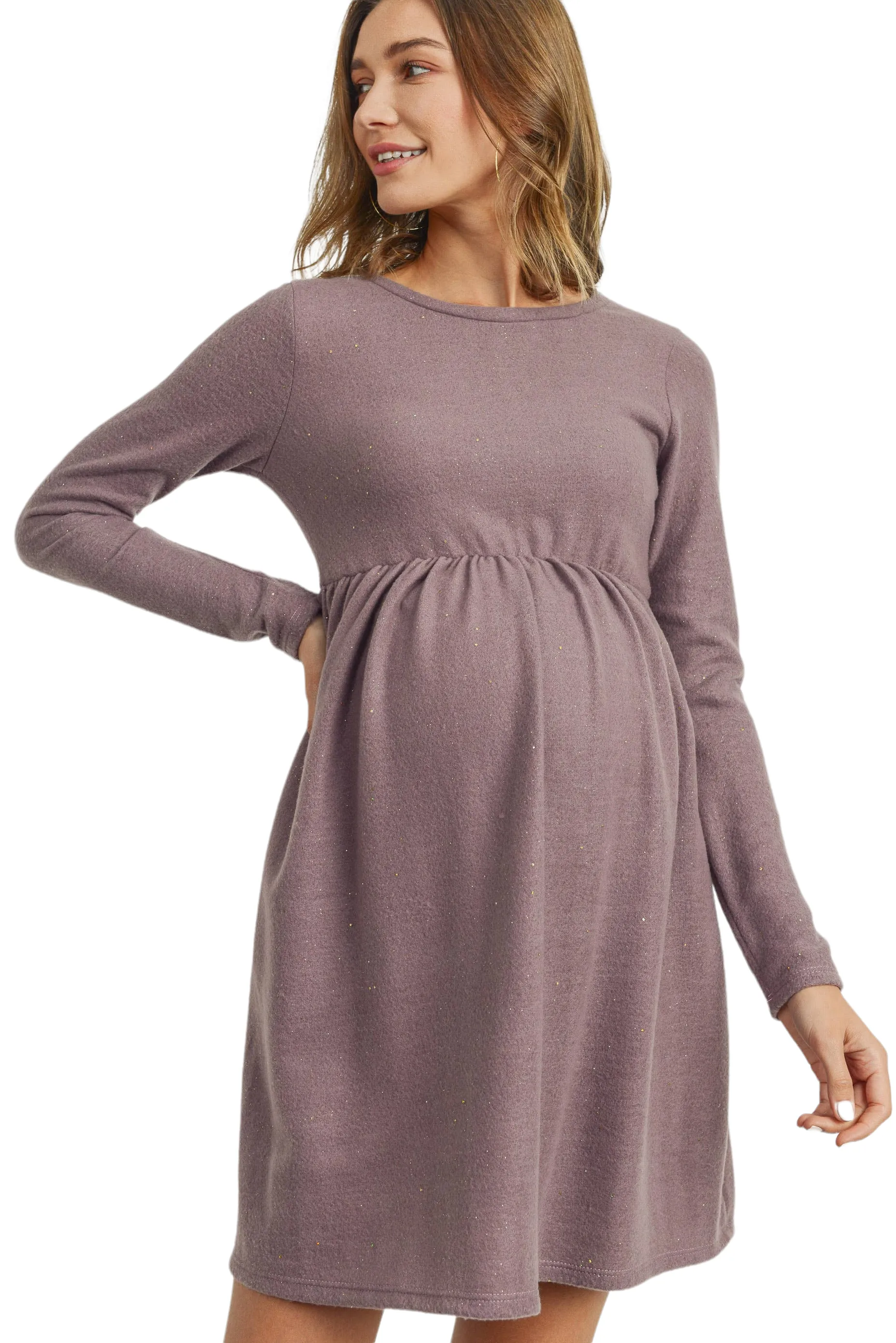 LUREX LONG SLEEVE SIDE POCKET MATERNITY DRESS